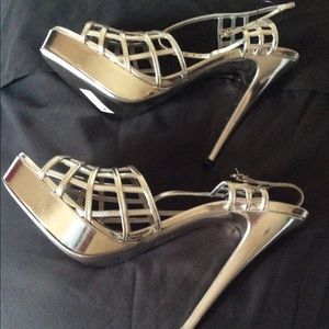 Authentic YSL Metallic Silver Sandals.